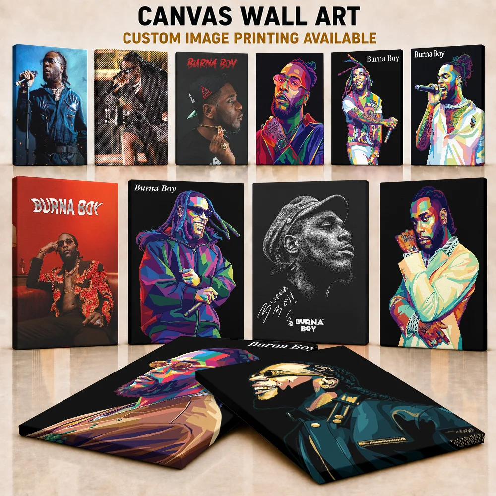 Burna Boy Canvas Print Poster Personalized Photo Vibrant Afrobeats Star Style Wall Paintings Decoration For Bedroom Fan Gift