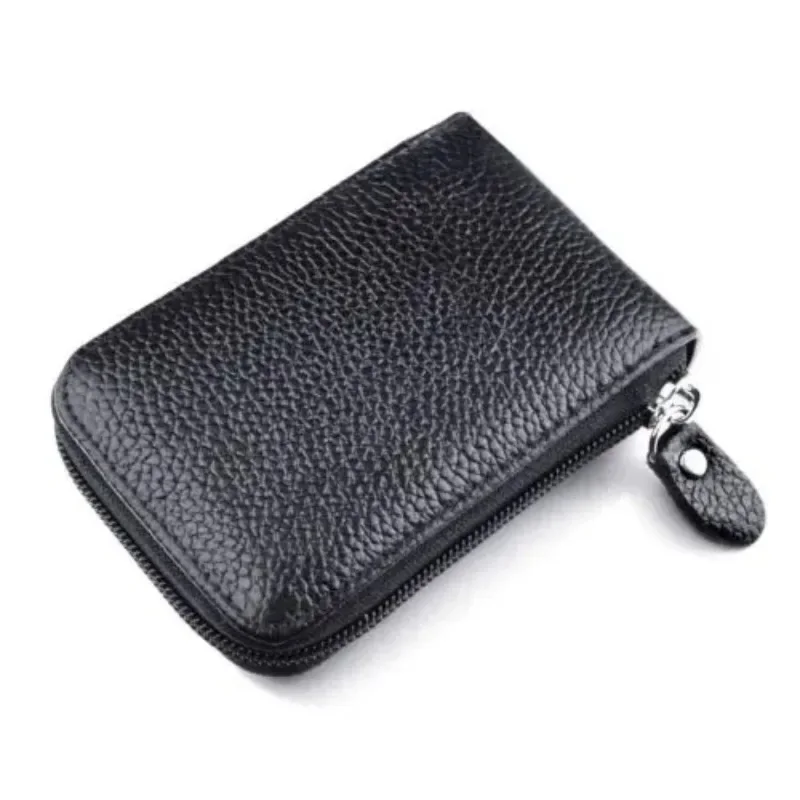 Men's Wallet Genuine Leather Credit Card Holder RFID Blocking Zipper Thin Storage Bags  Leather Purse