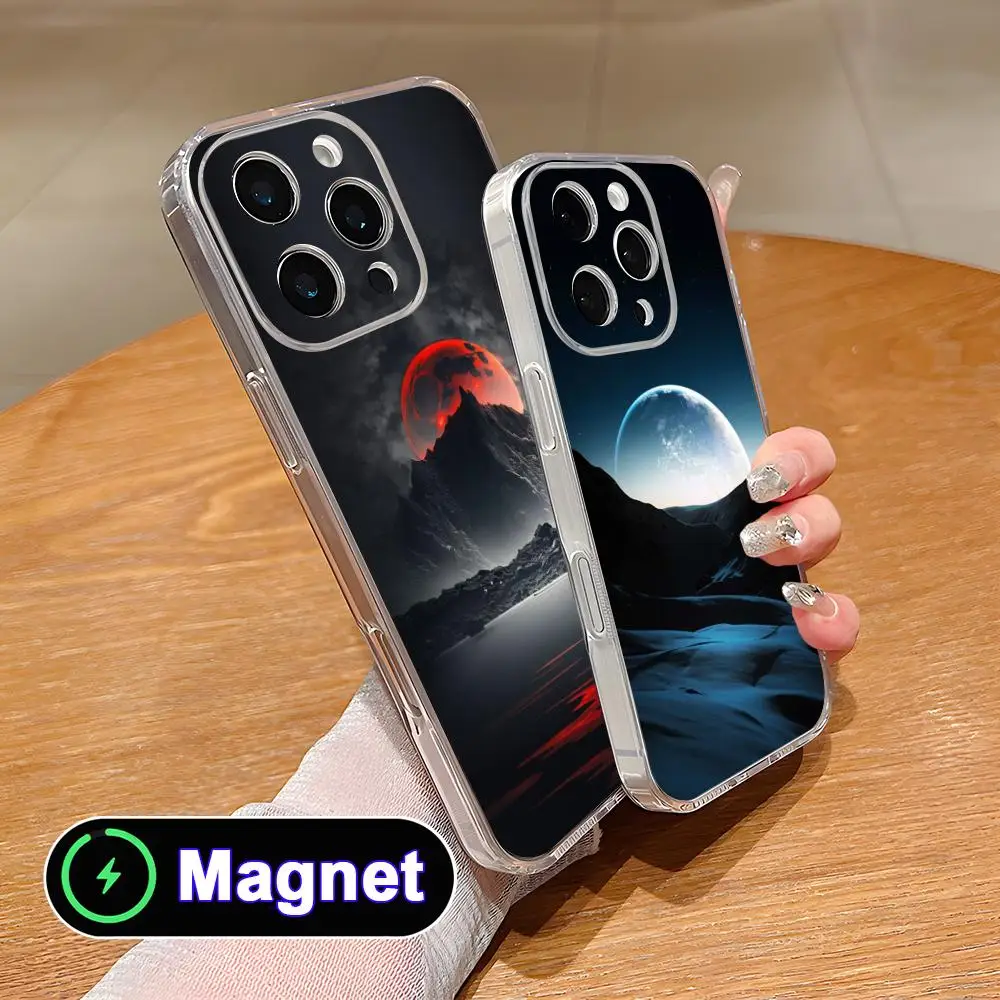 

Luna Moon Phone Case for iPhone 17 16 15 14 13 12 11 Air Pro Max Plus Mini Soft TPU Clear Magsafe Cover