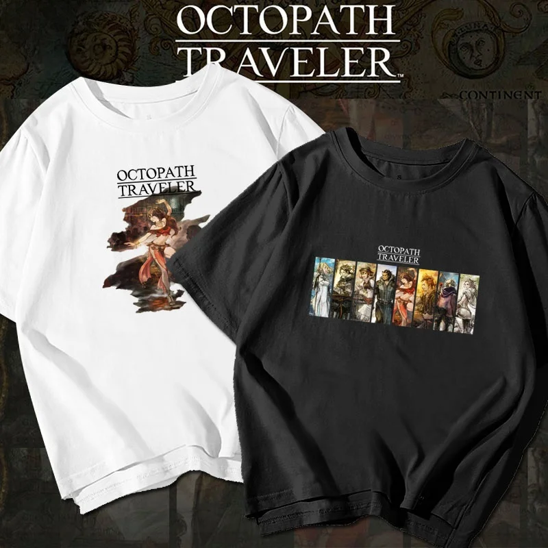 

Хлопковая футболка Nintendo Octopath Traveler с коротким рукавом, повседневная, из трикотажной ткани, с круглым вырезом, летняя, высокого качества
