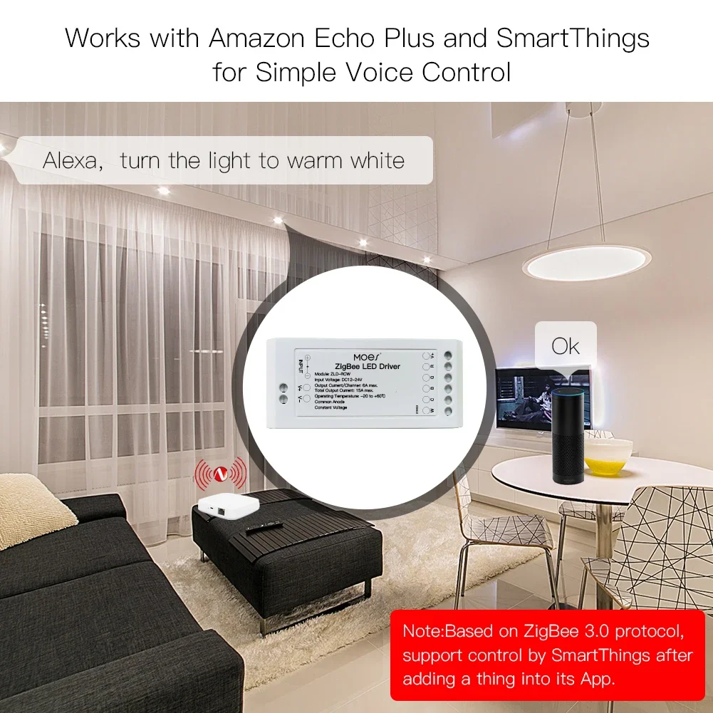 Moes Smart Dimmer Module Swtich ZigBee 3.0 for LED Strips Bright Color Temperature Adjust  for Tuya APP Alexa Echo Goolge Home view 6