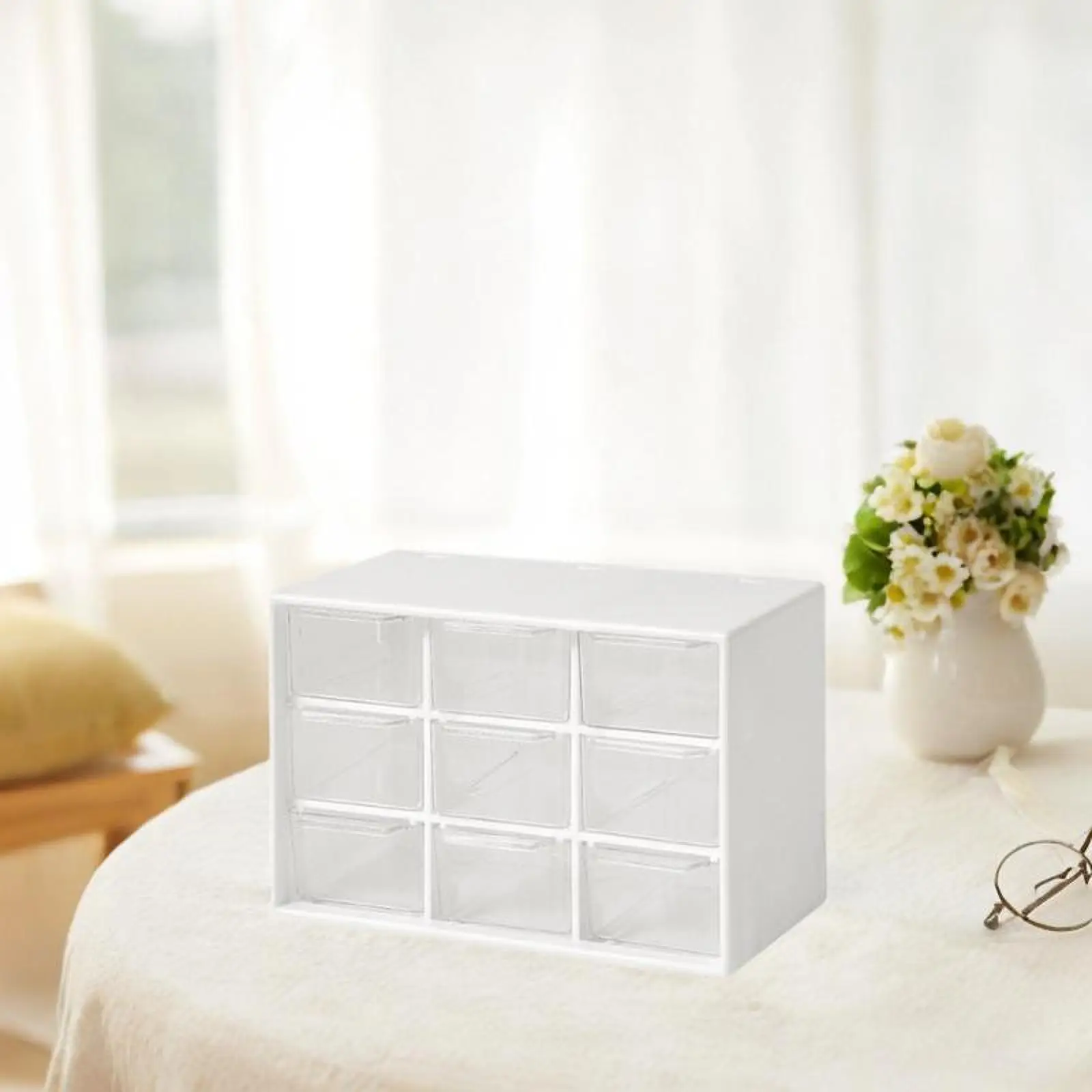 Small Drawer Organizer for Desk Beads Organizer for Jewelry Oragnizer Office 9 Drawers White