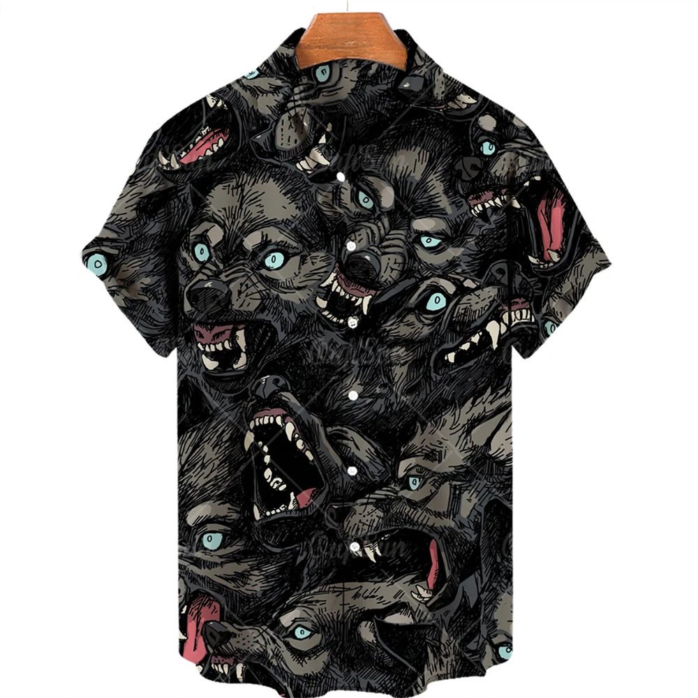 2024 New Animal 3d Print Hawaiian Shirt Retro Wolf Pattern Men's Women's Short Sleeve Loose Top 5XL Shirts For Men