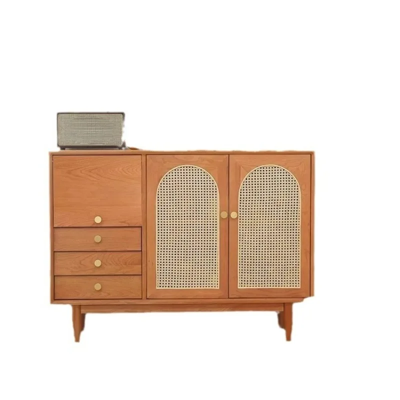 

Integrated wall rattan locker, modern simple light luxury cherry wood locker