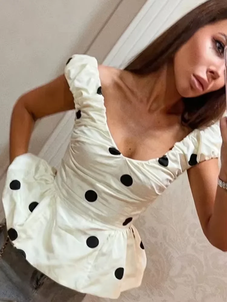 2026 Sommer Damen Polka Dot Tops mit Rüschen, ärmellos, rückenfrei, schmal geschnitten, tiefer V-Ausschnitt, lässige, schicke Damen-Tanktops, vielseitig kombinierbar