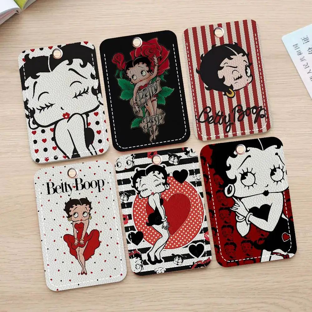 Hot Cartoon B-Betty B-BoopES PU Soft Leather Rectangular Key Card Holder Induction Elevator Protection Cover Youth Faion Accory