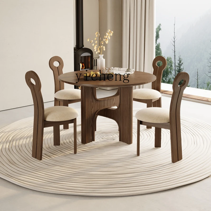 XL French oval walnut solid wood dining table and chair combination living room table one table and four chairs