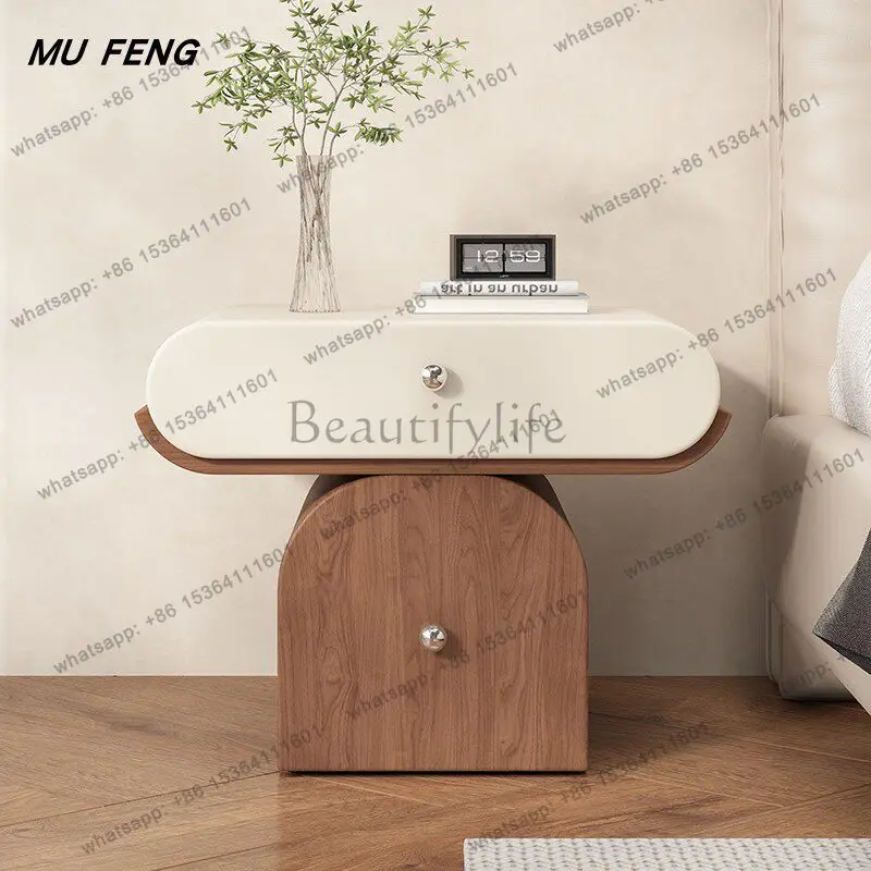 Modern minimalist all-solid wood premium sense 2026 new designer storage bedside cabinet