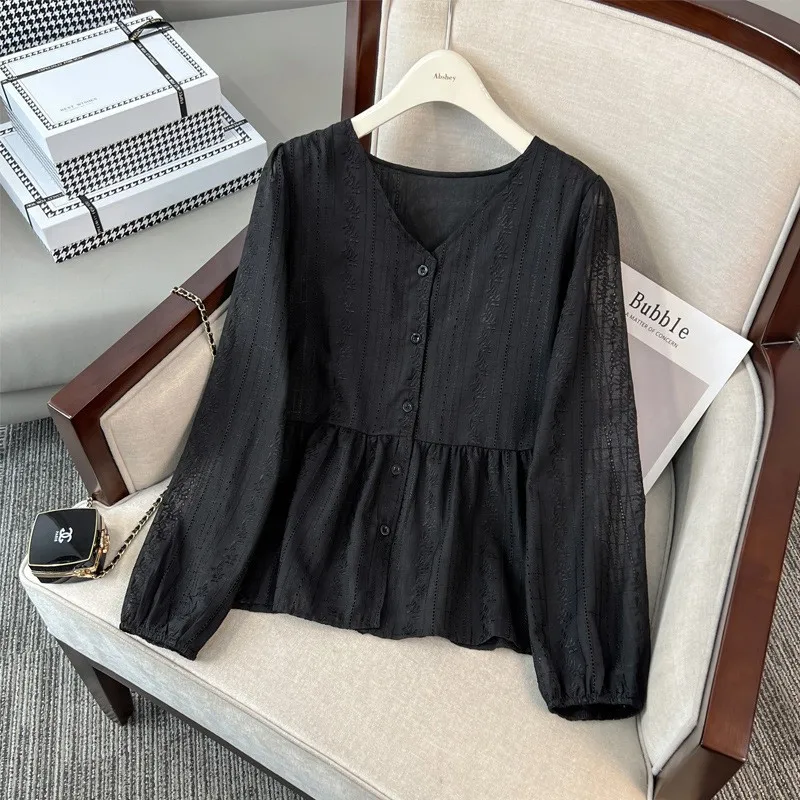 Printemps automne v-ne minceur irt ort Sve ventre couvrant taille cintrée polyvalent Blouse trajet Sle Polyester Fiber