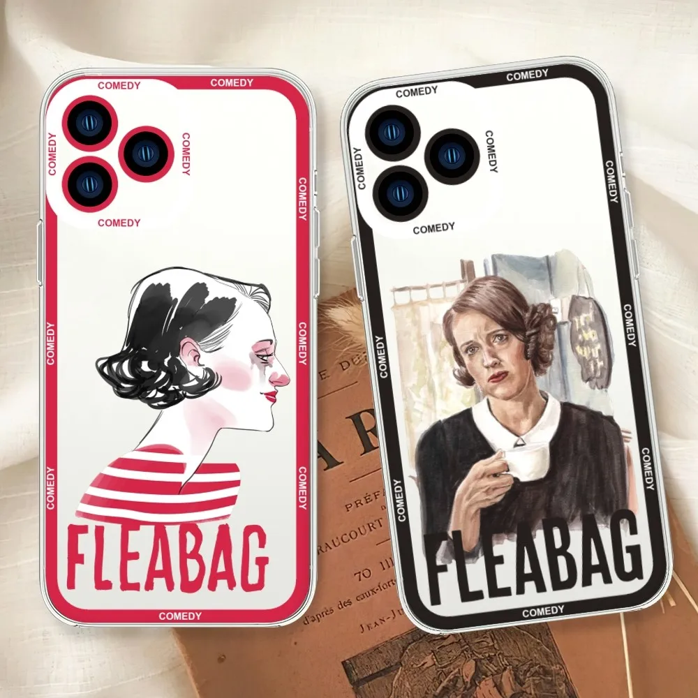 Black Humorous Comedy Fleabag Phone Case For iphone 11 12 13 14 15 Mini Plus Pro Max Transparent Shell