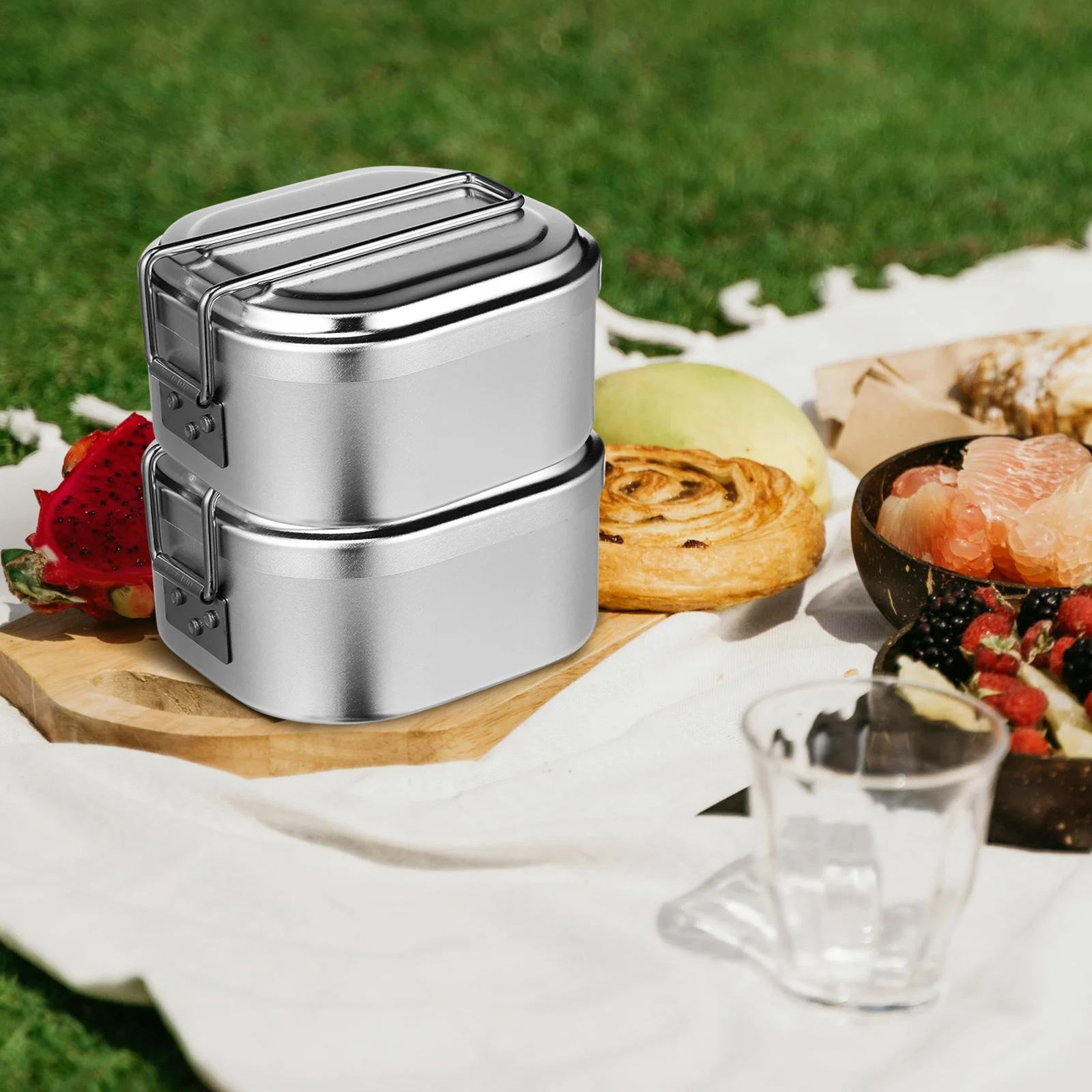 

950Ml Aluminum Lunch Box Portable Food Storage Container Microwave Safe Reusable Bento Case For Camping Picnic Outdoor Travel