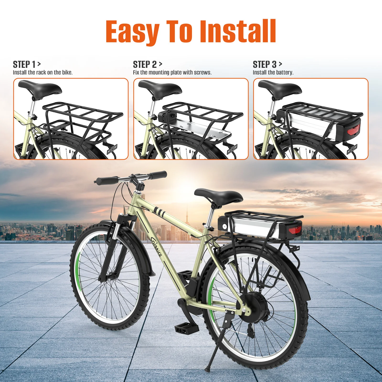 Rear Rack eBike Battery 21700 18650 52V 48V 27Ah 36V 36AH With Double Luggage for 2000W 1500W 1000W 750W 500W 24\