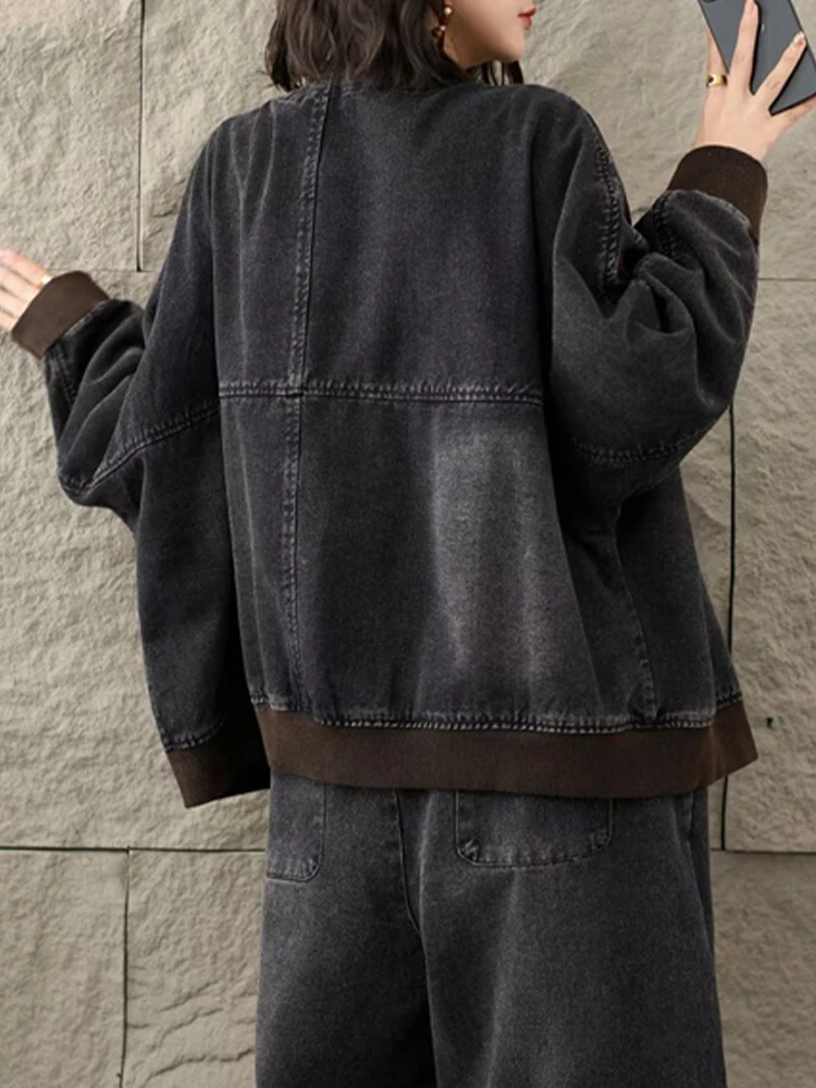 Amax LuluE 2025, chinesische Herbstmäntel, Damenmode, lockere Freizeit, bedruckte Jeansjacken, Damen, klassische Vintage-Blumen-Oberbekleidung