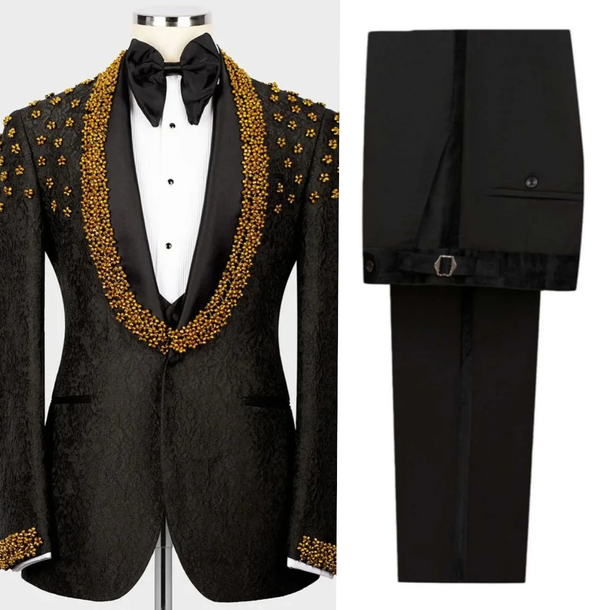 

Formal Jacquard Men Suits 2 Pieces Shawl Lapel Single Breasted Pant Sets Beadeds Business Occasion Customized Wear