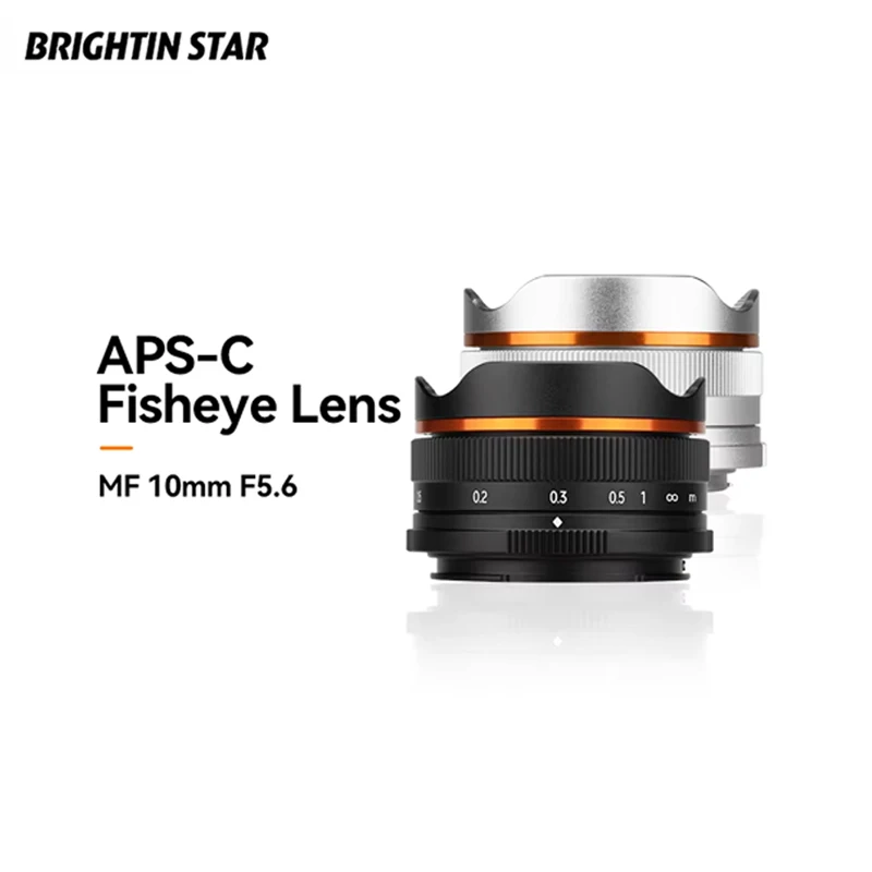 Brightin Star 10mm F5.6 عين السمكة زاوية واسعة APS-C عدسة كاميرا بدون مرآة تناسب M4/3، Canon EF-M، Sony E، Nikon Z، Fuji X