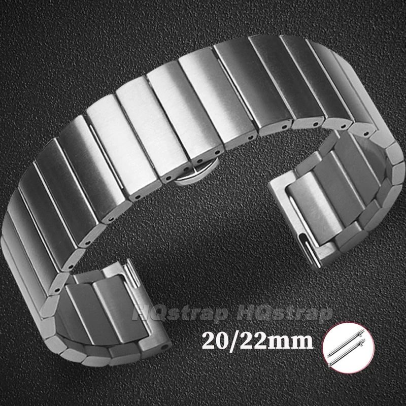 Solid Stainless Steel Watch Band 20mm 22mm Metal Strap Double Press Butterfly Buckle Silver Bracelet for Men Women Wristband