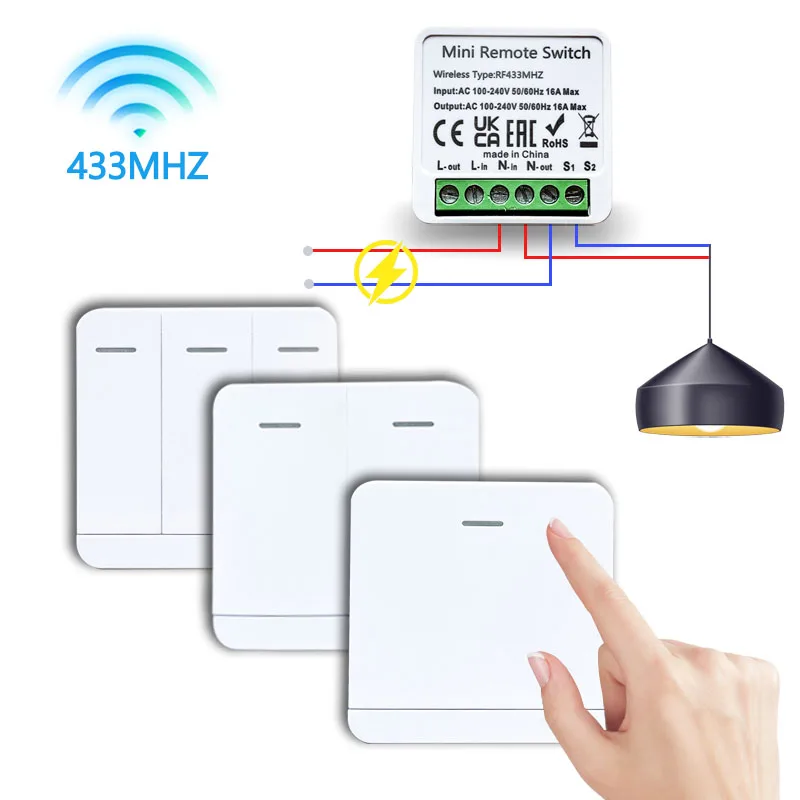 RF 433MHZ Mini Smart Switch LED Light Switch 100-220V 86 Wall Panel Remote Control Relay Receiver 1/2/3 Gang For Home Lamp Fan