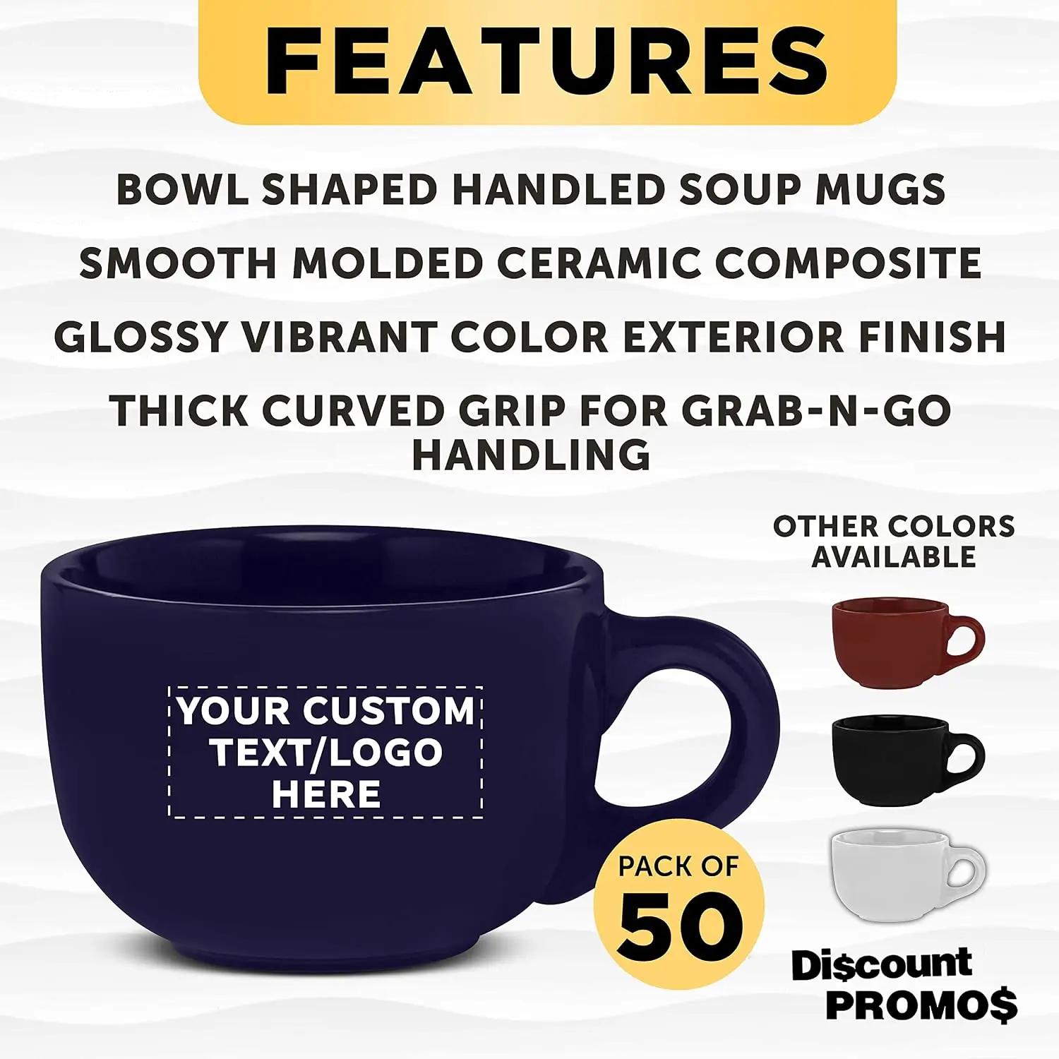Custom Ceramic Cappuccino Mugs 18 oz. Set of 50, Personalized Bulk Pack - Perfect for Coffee, Tea, Espresso, Hot Cocoa, Other Be
