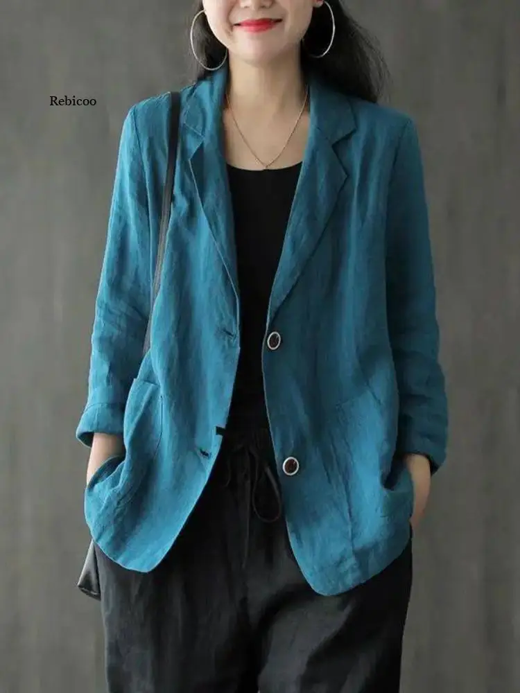 

Loose Cotton and Linen Suits Spring and Summer New Linen Tops All-match Fashion Long-sleeved Casual Temperament Jacket Women