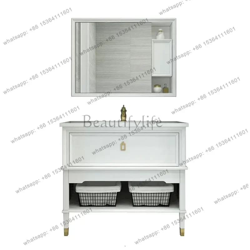 

American bathroom cabinet combination small apartment French light luxury bathroom washing ceramic integrated basin