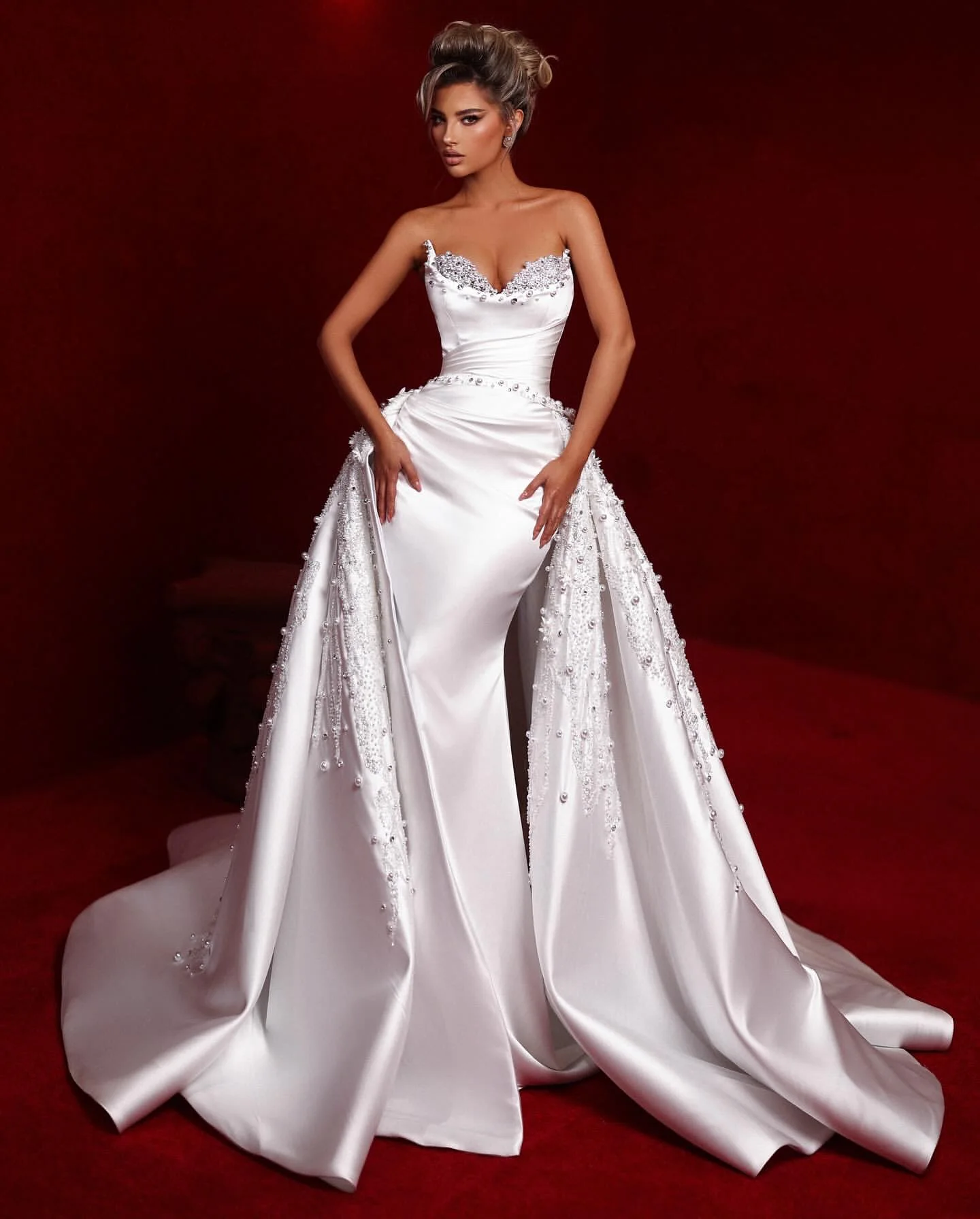 

Elegant Mermaid Wedding Dress 2026 Detachable Train Sweetheart Beadings Pearls Sleeveless Satin Bride Bridal Gowns African