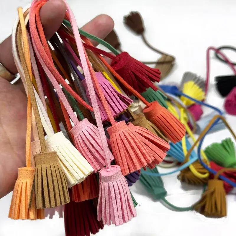 2/5Pcs 3cm Double Layer Leather Tassel Pull Ring Faux Leather Tassels Fringe For DIY Jewelry Keyring Gift Wedding Party Decor