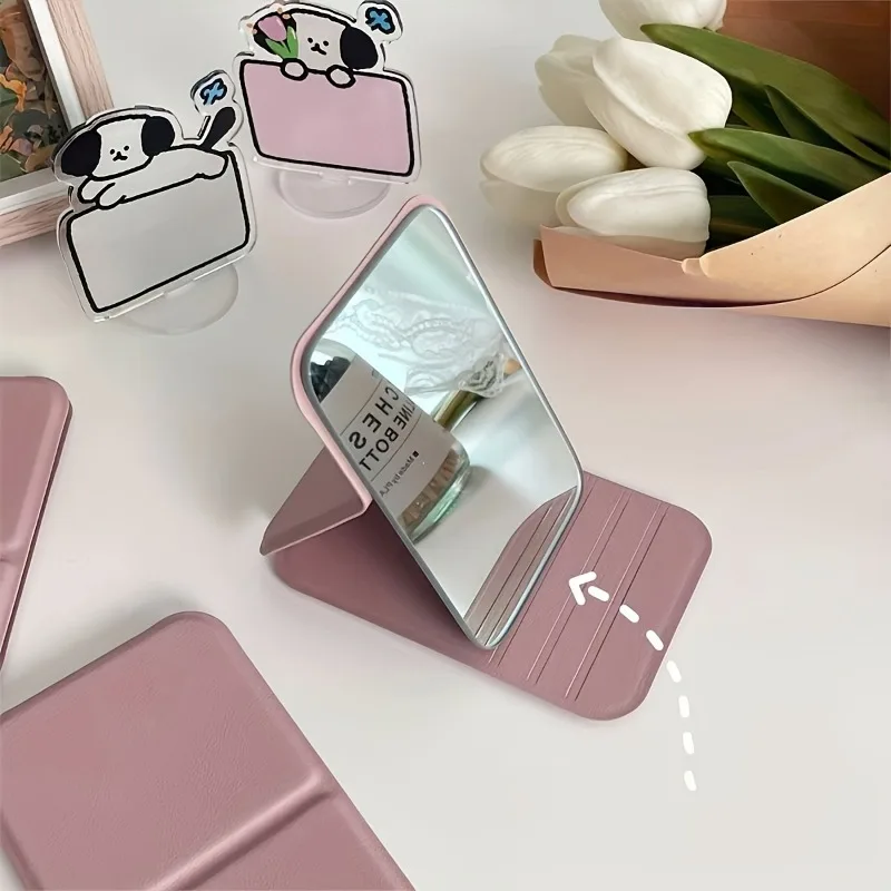 10pcs Portable Folding Mini Cosmetic Mirrors with PU Base Washable Glass Makeup Mirror for Dormitory Desktop Makeup Vanity Table