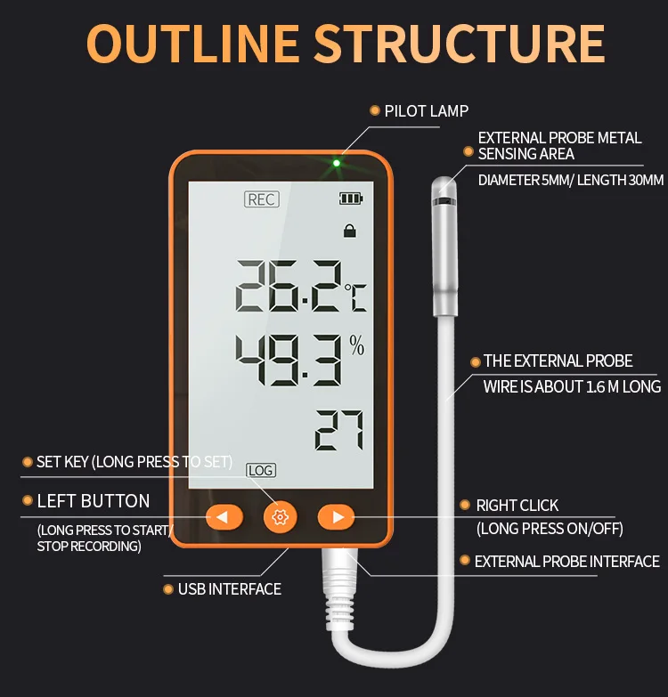 Aikesi GSP-70Pro LCD Data Logger Multi Reusable USB Laporan PDF Pencatat Data Suhu