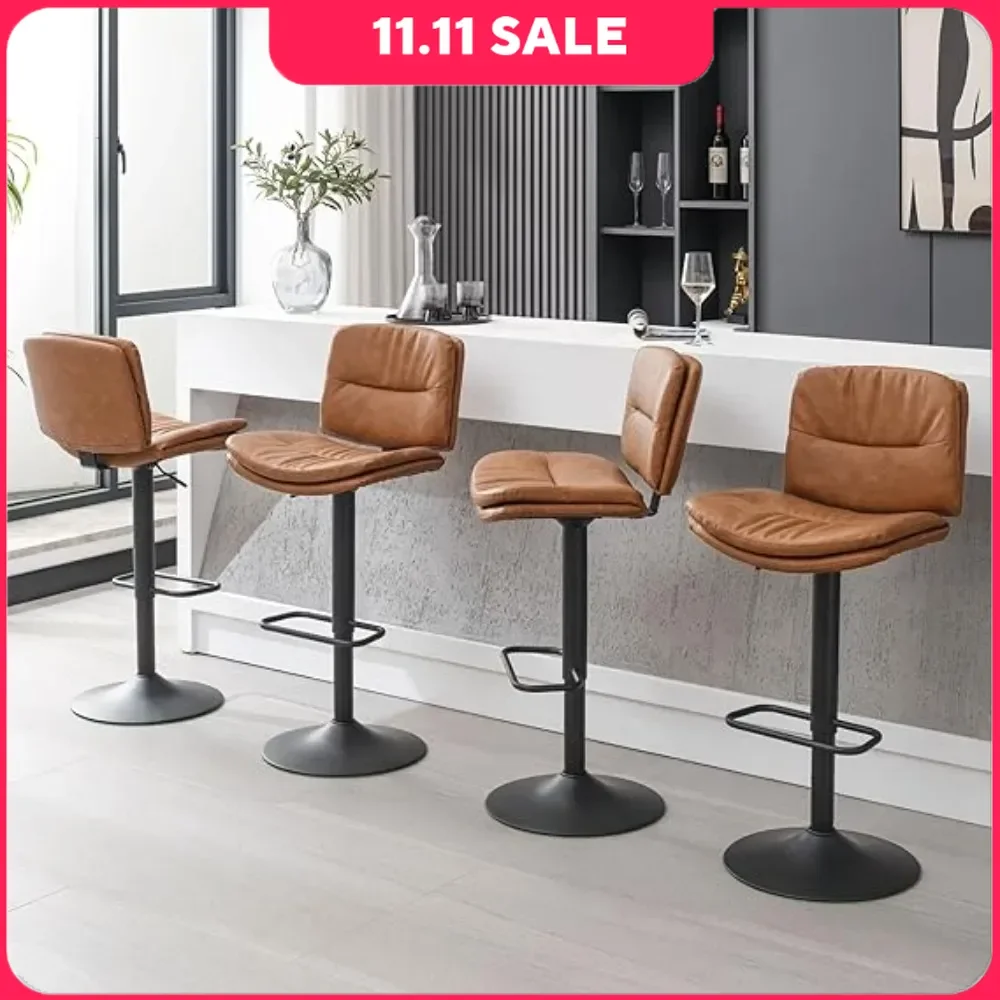 

Swivel Bar Stools Set of 4, Adjustable Bar Stool 24"-32", Double-Layer Upholstered Counter with Back, Faux Leather Barstools