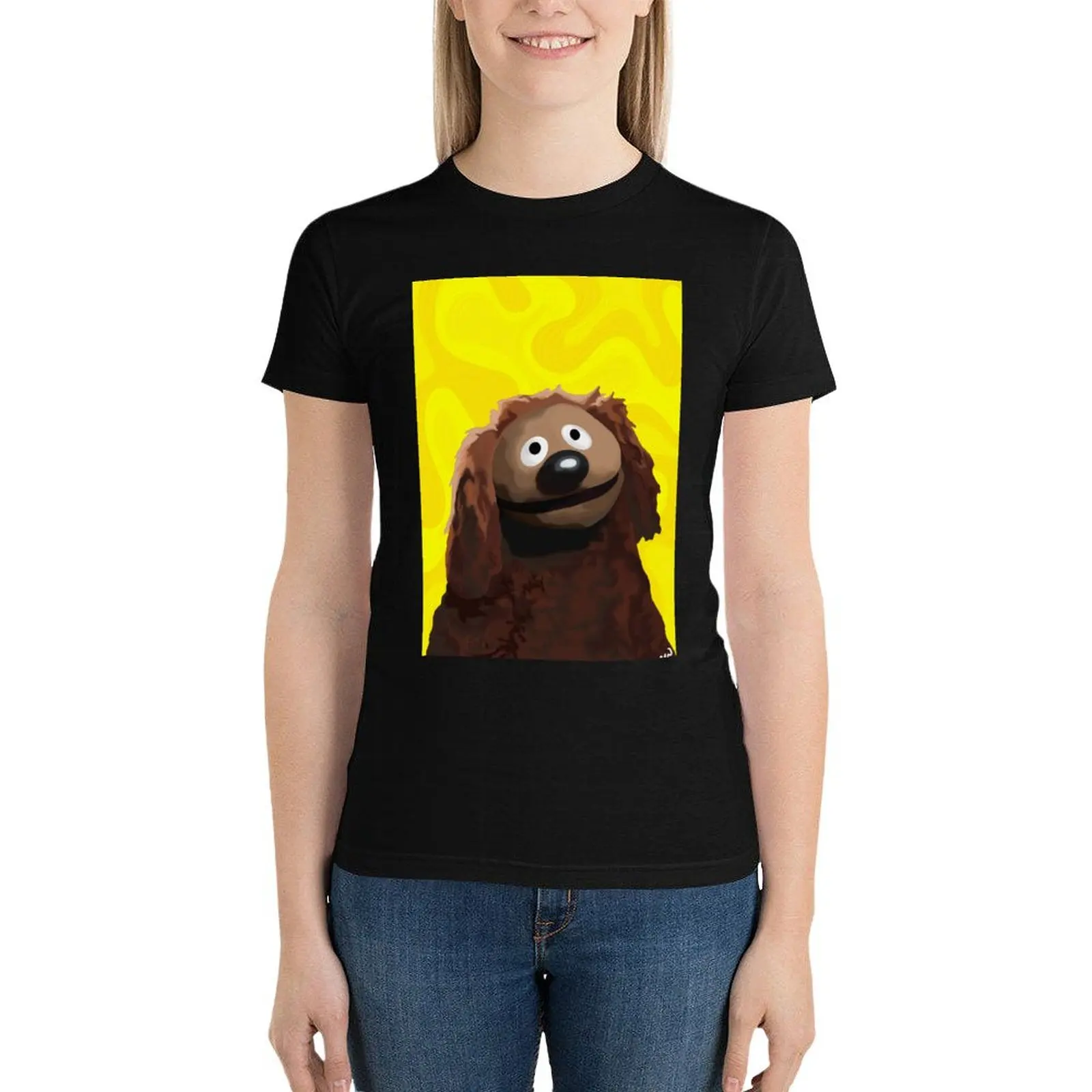 Rowlf The Dog painting portrait (version 2/3 - Yellow background) T-Shirt korean fashion plus sizes T-shirts for Women