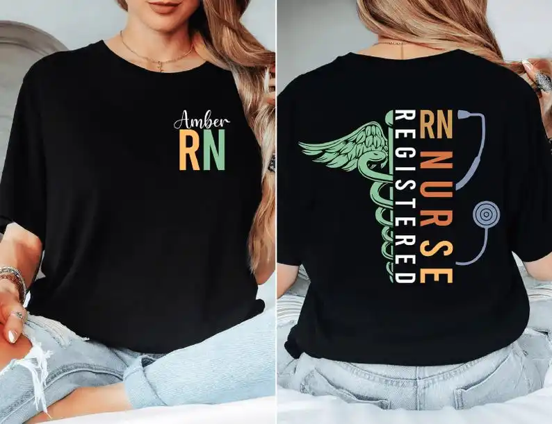 Custom Name Registered Nurse T-Shirt, Personalized RN Tee, Nurse Graduation Gift, Healthcare Worker Customized Gift for Women