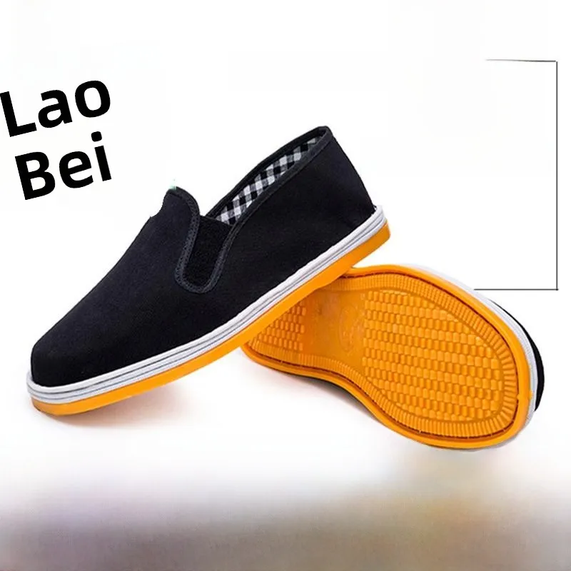 Beijing Men's Black Slip-On Work Shoes Anti-Slip Breathable Multi-Layered Bottom Casual Canvas Shoes Low Cut for General Use