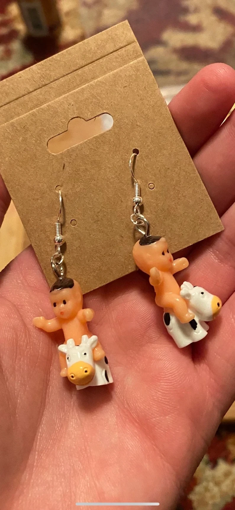 Baby Riding Cow Earrings Weird Quirky Weird but funky earrings accessory cute earrings women 2022 trending