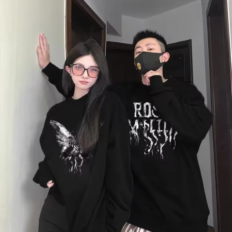 Butterfly Printing Couple Cotton Sweatshirt Tracksuit Long Sleeves Oversize Man Women Two-Piece Clothing Gift