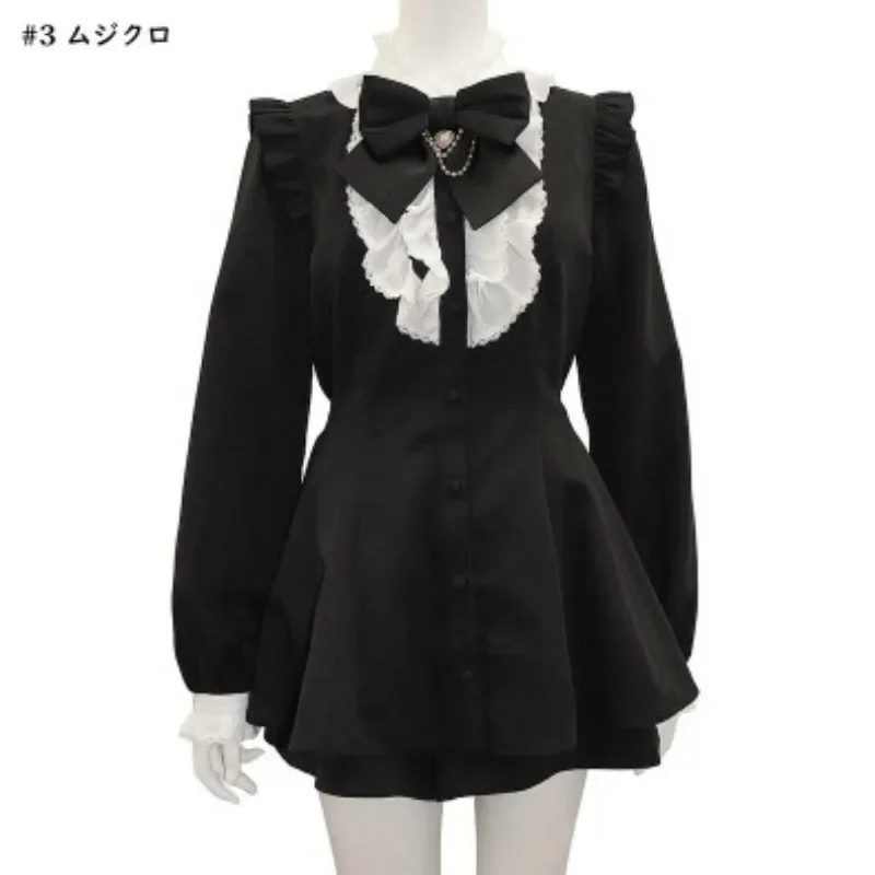 Sweet Outfits SC Suit Japanese Mine Plaid Long Sleeve Shirt Love Heart Bow Tie Chain Mass-Produced Dress and Culottes Set