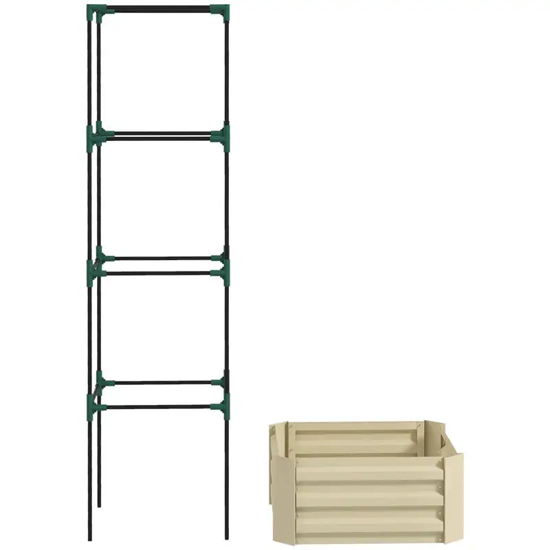 

Galvanized Planter Box, 24" x 24" x 73.5" Raised Garden Bed with Tomato Cage for Climbing Vines, Cream