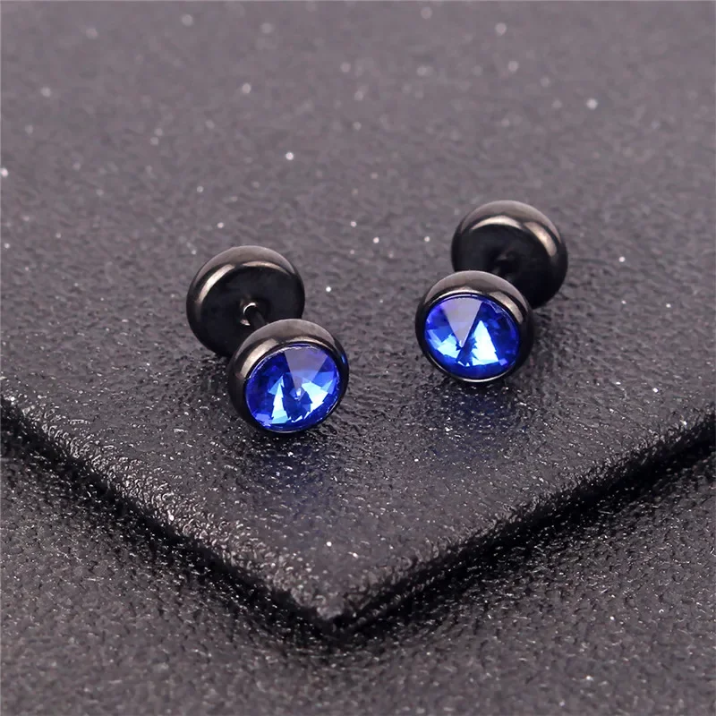 High Grade Satellite Stone Round Stud Earrings Stainless Steel 8mm Barbell Style Geometric Ear Jewelry Gifts For Women Men