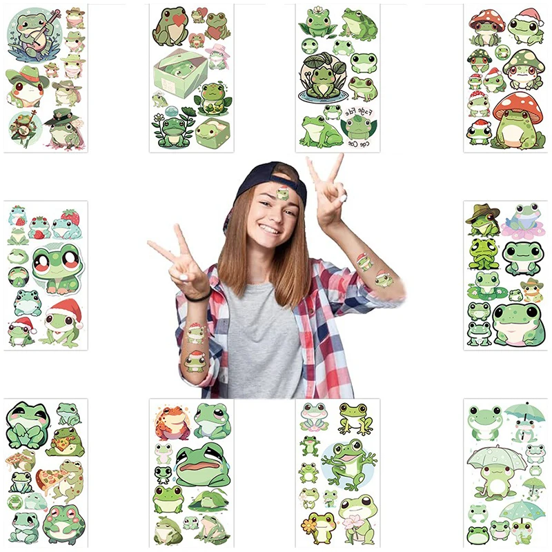 10Pcs New Cute Cartoon Frog Temporary Tattoo Stickers Arm Face Body Art Children Tattoo For Kids Funny Birthday Gift