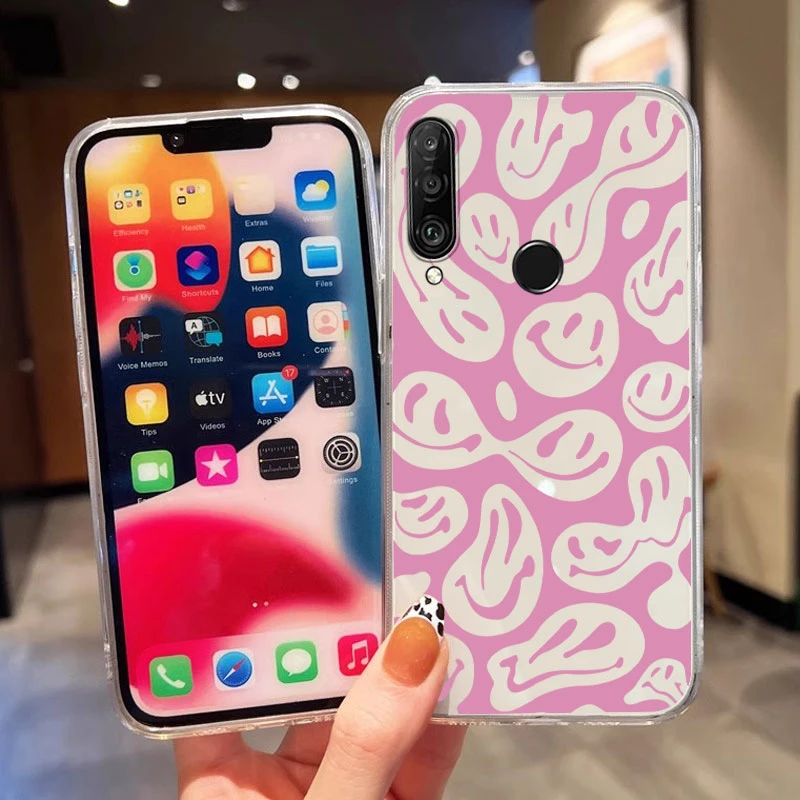 Cartoon Smiling Face Phone Case For Huawei P30 P20 Pro P20 Lite Nova 6 SE P Smart 2019 Y6S 8A Y9 Honor 9X 9C 5G Soft Clear Cover