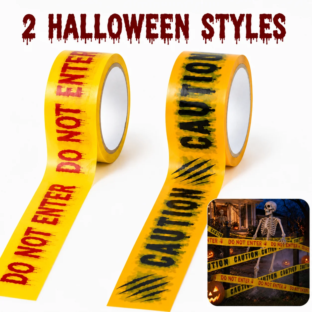 25M Caution Warning Tape Halloween Outdoor Decor Barrier Strip Polyurethane Spooky Yard Decoration for Party Haunted House