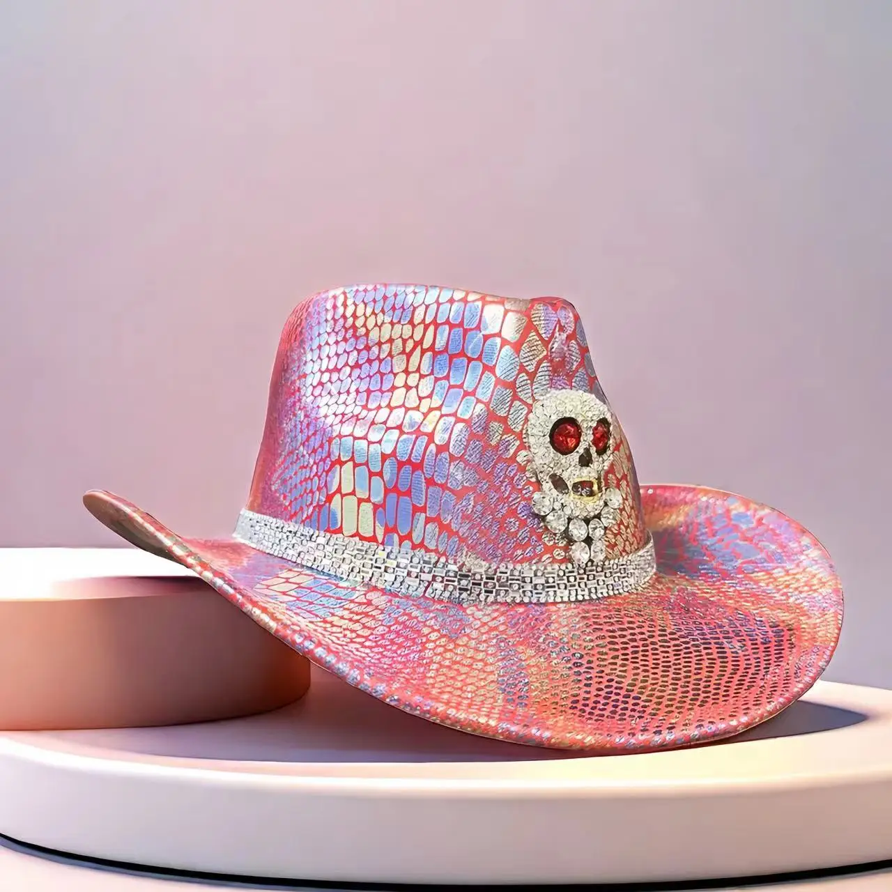 Burning Man Western Cowboy Hat for Men Women Festival Pink Skull Kids Outdoor Wide Summer Wide Brim Beach Travel Halloween Hat