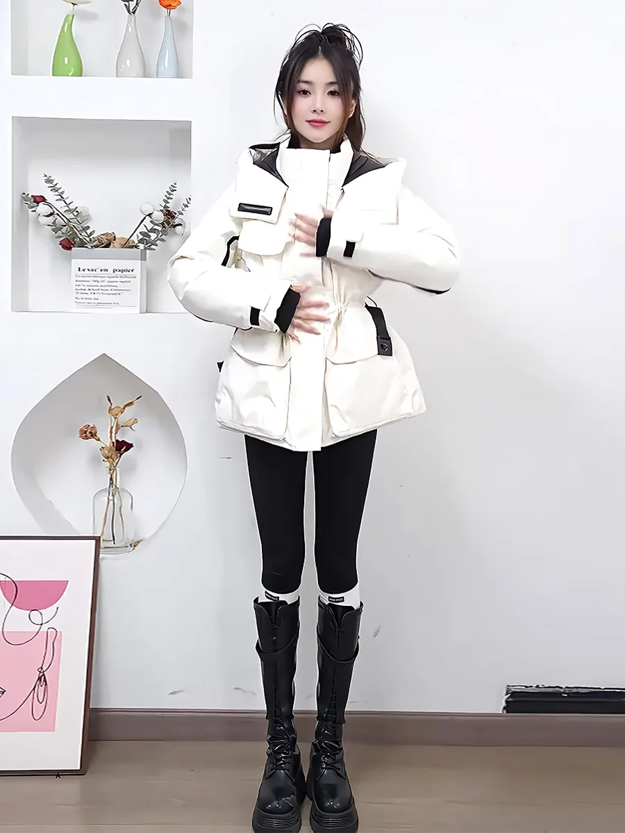 Abrigo de invierno Jaet de plumón blanco Thiened para mujer Calor Extremo Resistente al frío Casual Sle Cierre de cremallera Con capucha Long Sl...