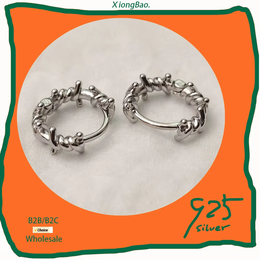 

Clip On Earrings Party Gift For Women Girl Teen Jewelry Real Stamp 925 Sterling Silver ear Hoop Earring Barbed Wire Ear Cuff