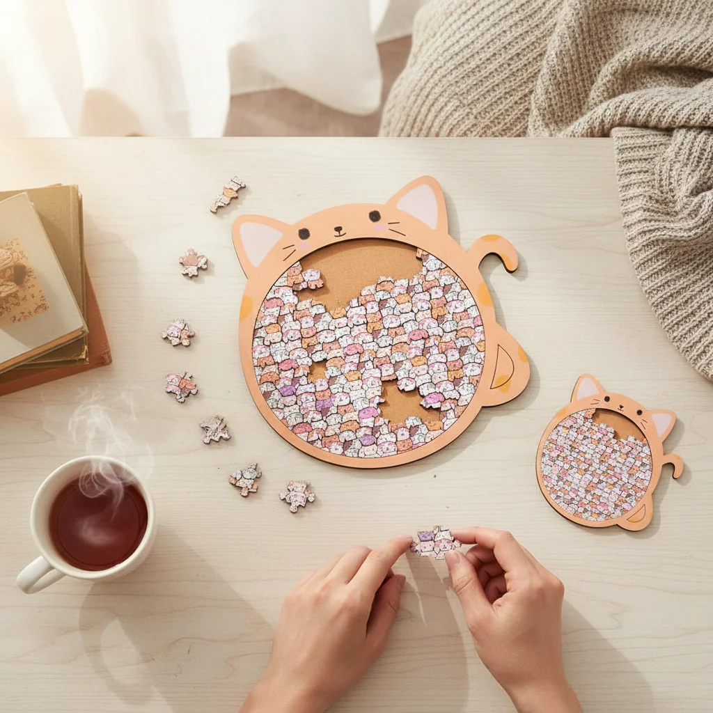 

High Difficulty Animal Wooden Cat Jigsaw Puzzle Irregular Fun Children's Toy Creative Halloween Decorative Gift