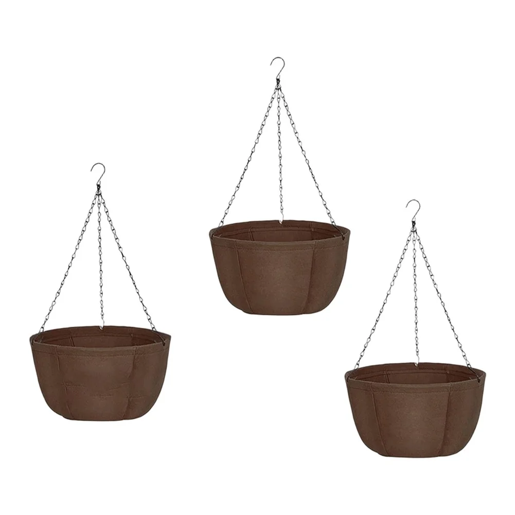 Hangende plantenbakken met roestvrije kettingen, 10/12 inch stoffen potten voor binnen en buiten, voor balkon- en tuinplanten