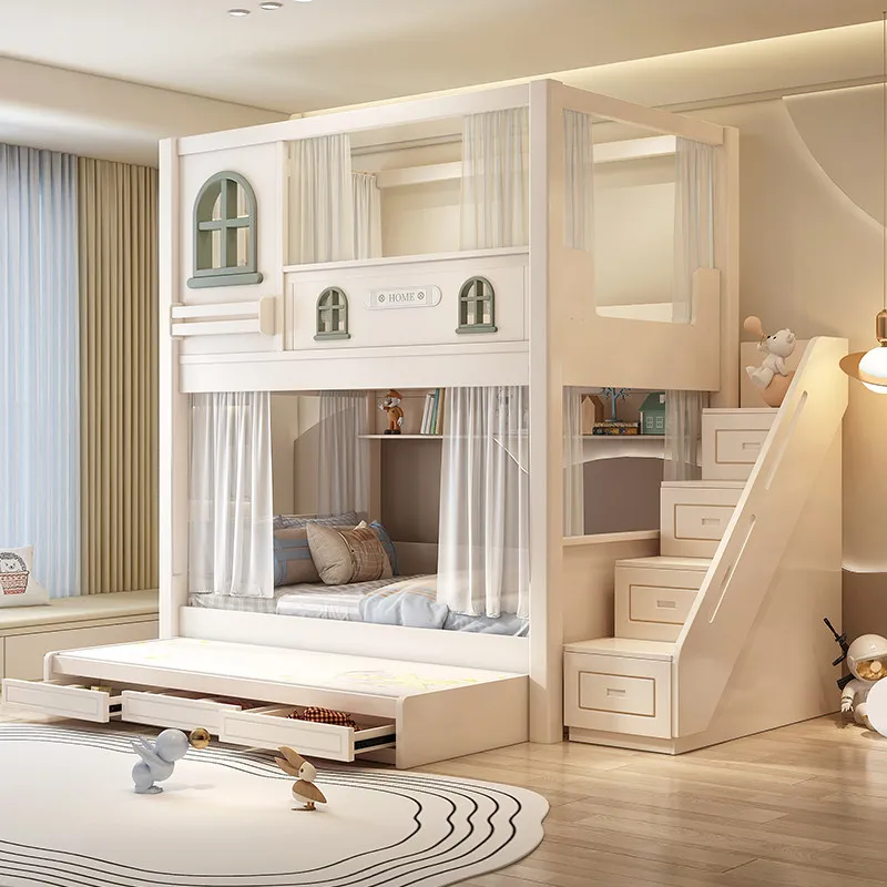 Customizable upper and lower bunk, children's upper and lower beds with the same width, bunk beds, high guardrail