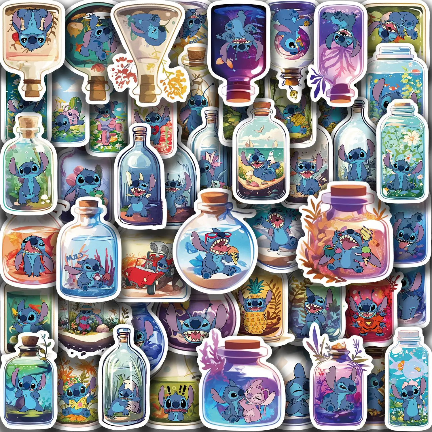 

50PCS Disney Series Stitch Creative Bottle World Cute Cartoon Decoration Children's Toys Waterproof PVC Stickers Festival Seal