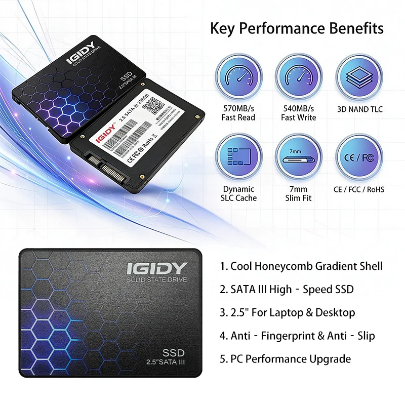 IGIDY 2.5 Inch SATA III SSD Cool Honeycomb Gradient Art Pattern Solid State Drive High Speed Internal SSD for Desktop Laptop PC