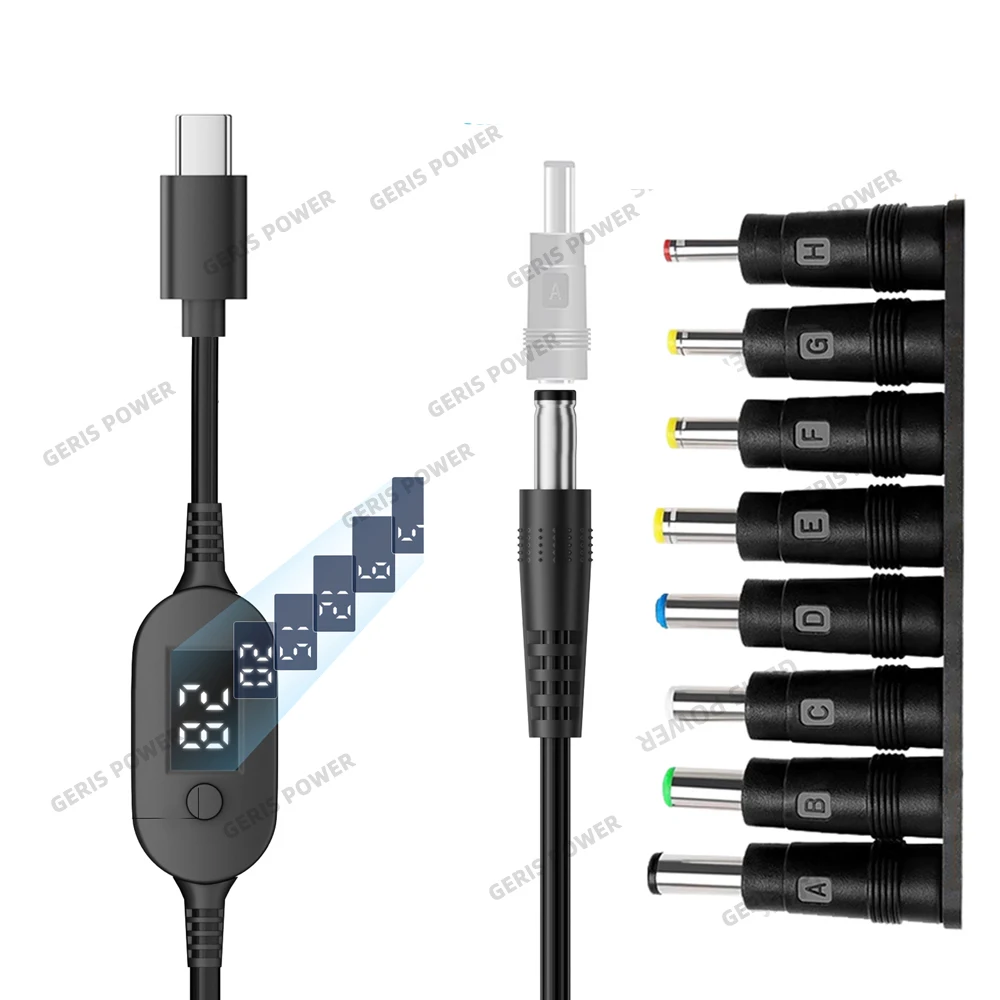 USB-C to DC Boost Converter Cable Type C to 5V 9V 12V 15V 20V 28V Adjustable Voltage Adapter Cord for Laptop Wireless Router TV
