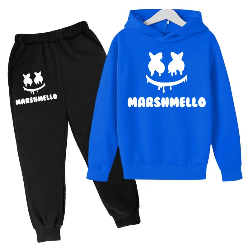 Kinder 3-12 Jahre Hoodie Jungen Mantel Sweatshirt Mädchen Kleinkind Top Hosen lustige Marshmallow DJ Print Mode lässig Pullover Sport Set